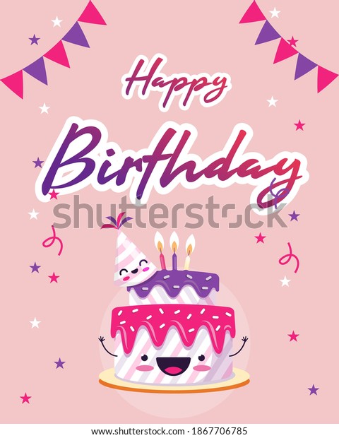 Elegant Happy Birthday Poster Cake Designed Stock Vector (Royalty Free ...