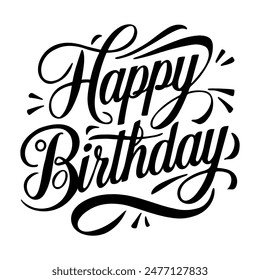 Elegant happy birthday typography with stylish calligraphy, perfect for greeting cards, social media posts, and event invitations, capturing a festive and celebratory feel