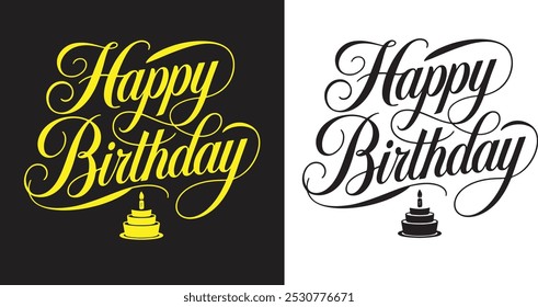 Elegant happy birthday typography with stylish calligraphy, perfect for greeting cards, social media posts, and event invitations, capturing a celebratory feel.