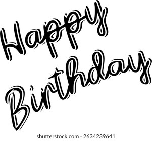 Elegant happy birthday typography with stylish calligraphy, perfect for greeting cards, social media posts, and event invitations, capturing a festive and celebratory feel