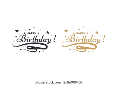 Elegant Happy Birthday Wishes Black and Gold Designs with Stars