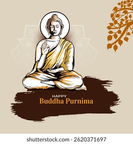 Elegant Happy Buddha Purnima Indian festival greeting card vector