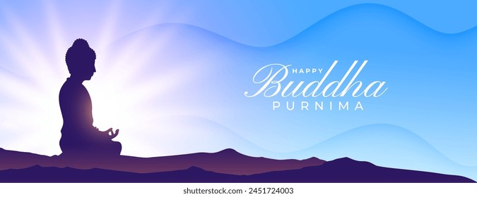 elegant happy buddha purnima religious wallpaper with light effect vector