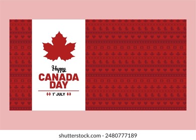 Elegant Happy Canada Day illustration Background Banner with Red Maple Leaves, Beaver, and Stars Pattern. Canada Background Template.  Canada Day Design. Vector Illustration