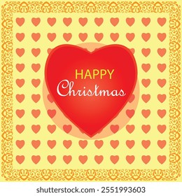 Elegant Happy Christmas background featuring a red heart adorned with festive ornaments. Perfect for holiday greetings, romantic seasonal designs, and joyful celebrations.