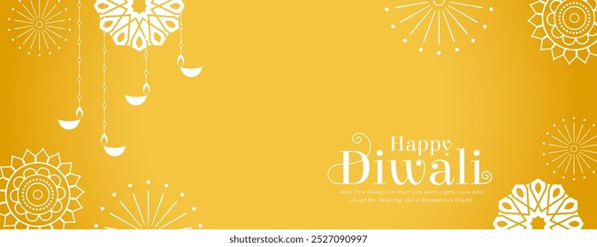 elegant happy diwali celebration yellow banner design vector