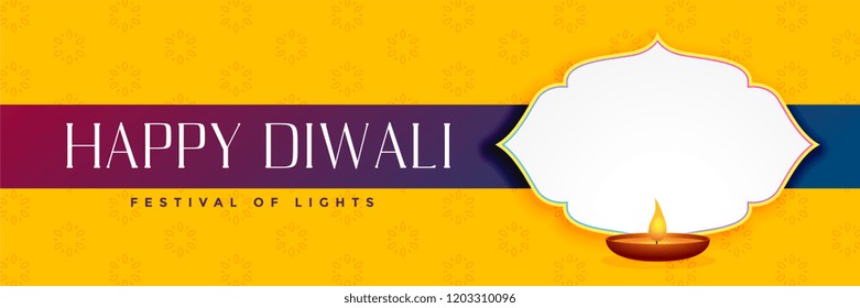elegant happy diwali yellow banner with text space