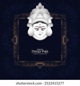 Elegant Happy Durga puja and Navratri traditional festival celebration card vector