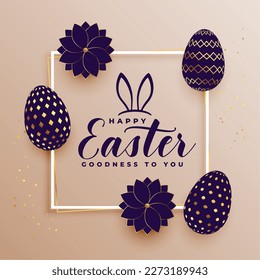 elegant happy easter day background with purple egg and flower vector 