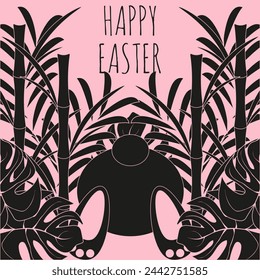 Elegant Happy Easter greeting Postcard design with bunny ass. Easter holiday poster design in trendy grunge style. Vector illustration. EPS 10 Editable stroke