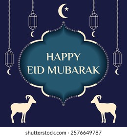 Elegant Happy Eid Mubarak poster cover template design. Arabic holiday Empty Frame. Minimal Ramadan greeting card postcard cover. Perfect Mubarak vector illustration. EPS 10
