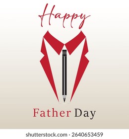 Elegant 'Happy Father's Day' vector with a stylized red suit and pencil tie. Minimalist design, perfect for corporate greetings or a professional Father's Day message.