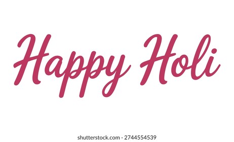 Elegant Happy Holi cursive text in pink on white background, festive typography design symbolizing Hindu spring festival of colors and celebration