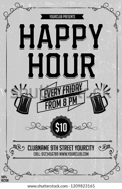 Elegant Happy Hours Flyer Banner Template Stock Vector (Royalty Free ...