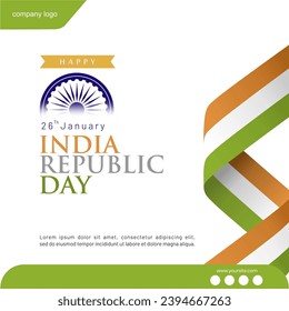 Elegant Happy India Republic Day 26 January Vector Illustration. Design with 3D India Flag and Company Logo Spot. Suitable for All India National Days Greeting Card and Banner