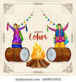 Elegant Happy Lohri traditional Indian festival background design vector