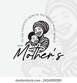 Elegant Happy Mother's Day greeting card with illustration of African mother