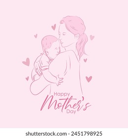 Diseño elegante del saludo del día de la madre feliz. Símbolos de amor sobre fondo rosa. El día de mamá. Día de la Mujer.