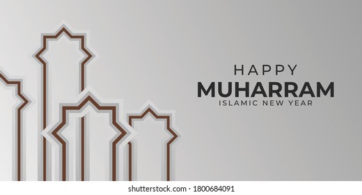 elegant happy Muharram - Islamic New Year - with modern, unique and gold styles for greeting card, poster, banner, and advertising