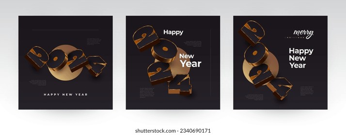 Elegant Happy New Year 2024 Poster Set with 3D Numbers. Suitable, for Card, Banner, Poster, Flyer, Cover, and Social Media Post Template