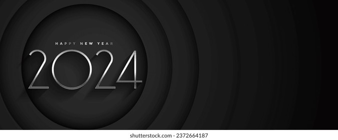 elegant happy new year 2024 dark black wallpaper design vector