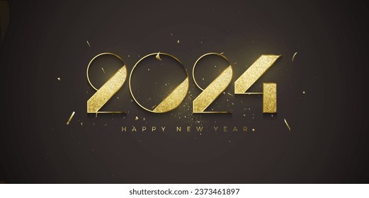 Elegant happy new year 2024 design. With luxurious gold numbers shiny with light. Elegant design for happy new year 2024 celebrations.