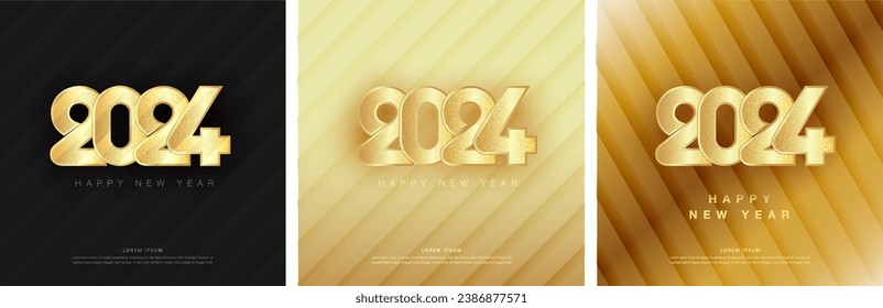 Elegant happy new year 2024 design. With luxurious gold numbers shiny with light. Elegant design for happy new year 2024 celebrations.