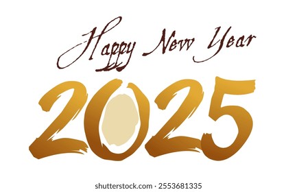 Elegant 'Happy New Year 2025' greeting with bold golden numbers and stylish script font. Perfect for holiday cards, banners, or digital invitations, celebrating the arrival of the new year.
