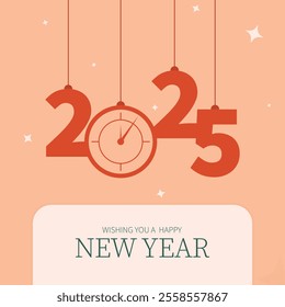 Elegant Happy New Year 2025 illustration featuring 'Wishing You a Happy New Year' text with obstinate orange and peach fuzz colors. Perfect for holiday greetings, social media, and event promotions.