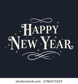 Elegant Happy New Year typography illustration featuring festive holiday greeting lettering and decorative celebration design for seasonal event projects