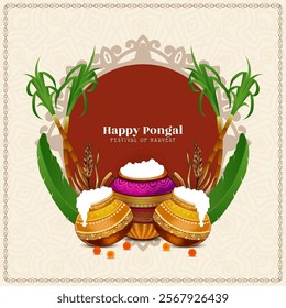 Elegant Happy Pongal Indian agricultural harvest festival card vector