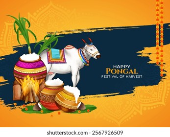 Elegant Happy Pongal Indian agricultural harvest festival card vector