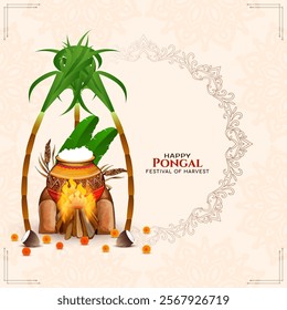 Elegant Happy Pongal Indian agricultural harvest festival card vector