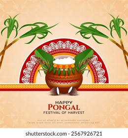 Elegant Happy Pongal Indian agricultural harvest festival card vector