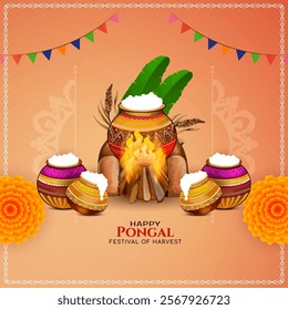 Elegant Happy Pongal Indian agricultural harvest festival card vector