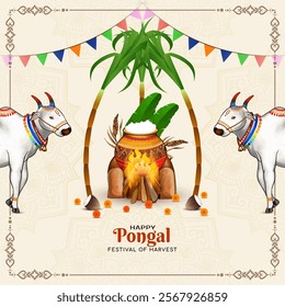 Elegant Happy Pongal Indian agricultural harvest festival card vector