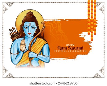 Elegant Happy Ram Navami Indian hindu festival card with lord Rama vector