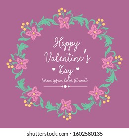 Elegant Happy valentine poster design, with leaf and unique pink wreath frame. Vector