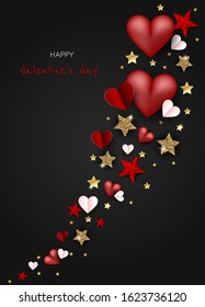 Elegant Happy Valentine's day festive sparkle Glitter red heart. Valentine day card Illustration. valentine day, background, banners, flyer, design, Valentines Day with Heart on black background