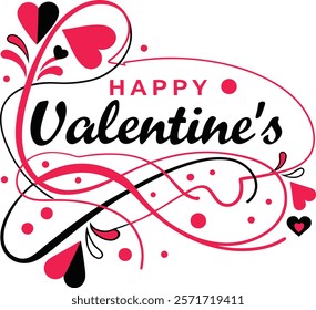 Elegant Happy Valentine's Day Graphic with Red and Black Design Elements