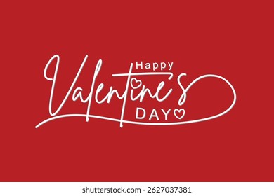 Elegant Happy Valentine's Day lettering on red background with heart elements
