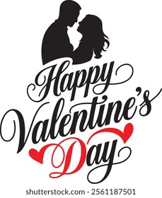 Elegant "Happy Valentine's Day" Vector with Couple Silhouette and Romantic Typography