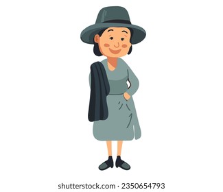 Elegant happy woman in hat isolated on white background, vector illustration
