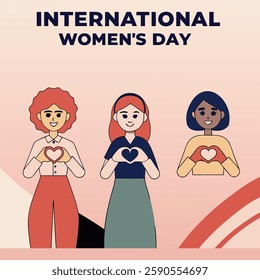 Elegant Happy Women's Day vector illustration featuring floral decorations, female silhouettes, and inspirational typography for greeting cards, posters, and social media.