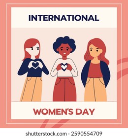 Elegant Happy Women's Day vector illustration featuring floral decorations, female silhouettes, and inspirational typography for greeting cards, posters, and social media.