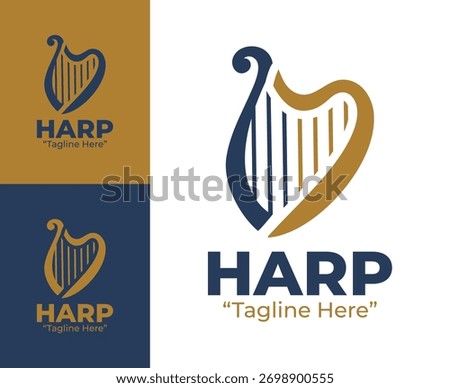 Elegant harp logo emphasizing soft curves and harmony, perfect for creative music studios and orchestral branding.