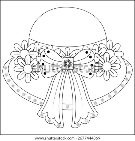 Elegant Hat Coloring Page with a Large Bow and Flowers