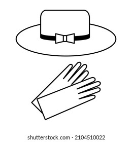 Elegant hat and gloves for woman. Symbols and signs. Vector illustration 