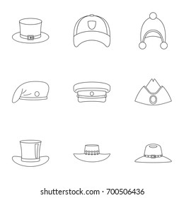 Elegant hat icon set. Outline set of 9 elegant hat vector icons for web isolated on white background