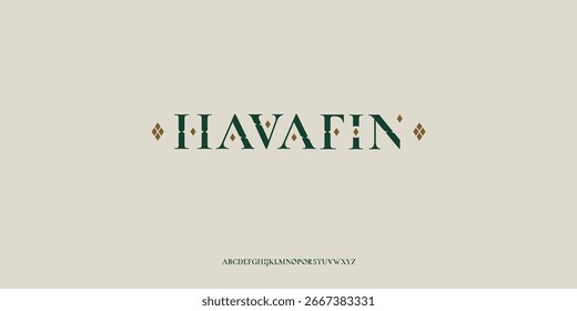 Letras elegantes HAVAFIN fonte serif alfabeto. Mínimo Moda Clássico Cartas. Tipografia de fonte em maiúsculas regular, ilustração vetorial.